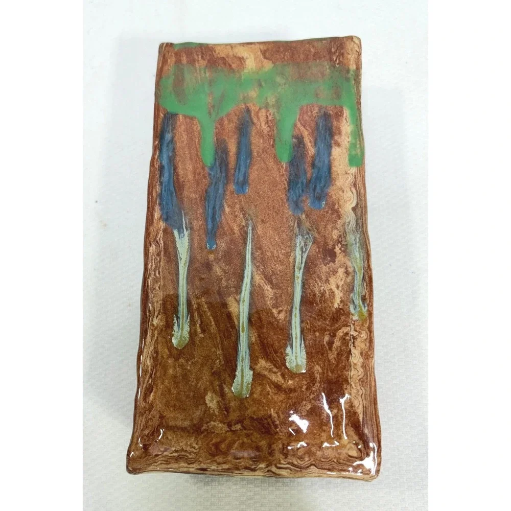 B. Gregory Handcrafted Studio Pottery Drip Glaze Ceramic Wall Pocket Vase Brown